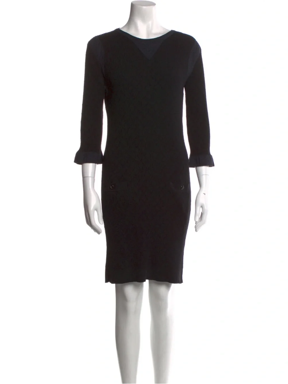 CHANEL Knee Length Black Knit Sheath Dress - Women's Size 40